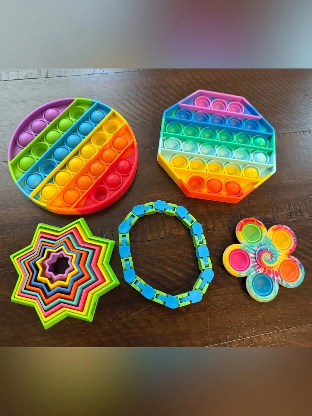 Rainbow Kids Fidget Pop Toy 5pc Set - Multicolor Sensory Toys